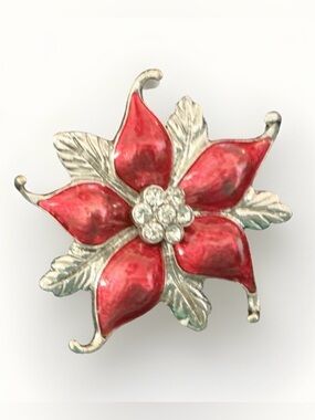 Vintage Art Nouveau Red Floral Elegant Rhinestones Intricate Brooch Turn Pendant